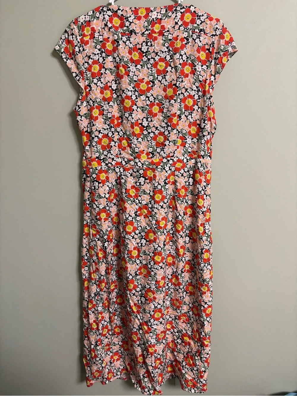 J Crew Mercantile Easy Wrap Midi Dress  70s Vibe Floral Viscose Size Small Mod